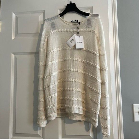 NWT Theory Textured Linen Blend Cable Striped Sweater - Picture 5 of 5